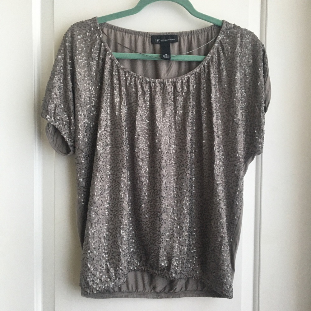INC sequin top, taupe, tan/gray, medium